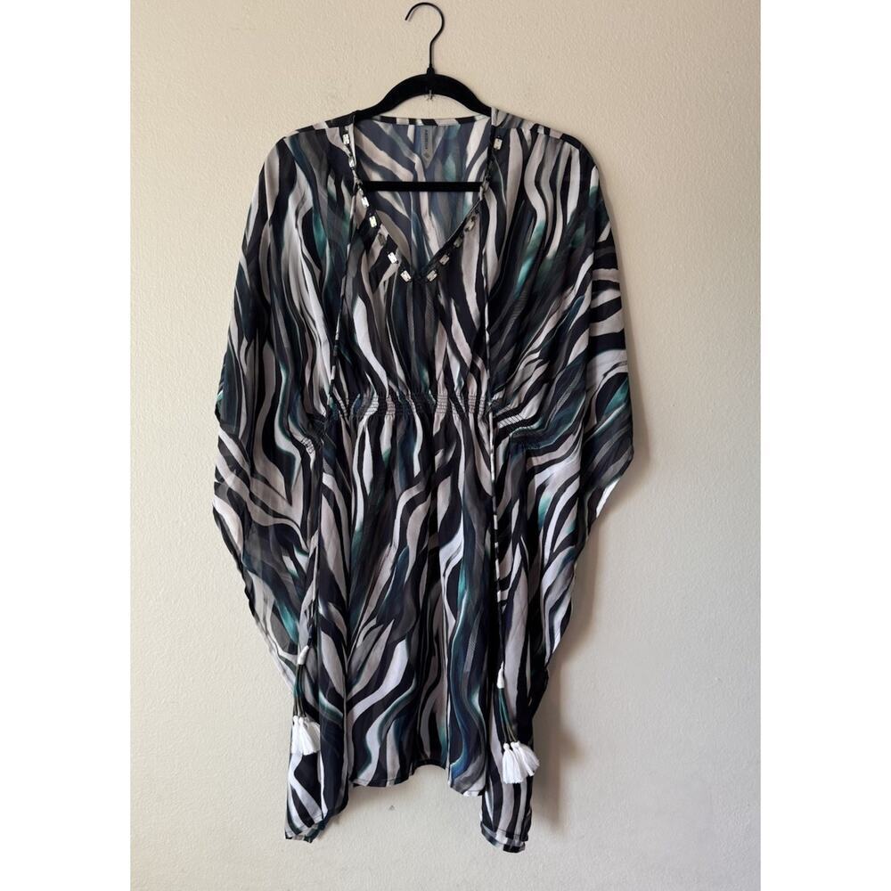 Amoressa Cover Up Women’s Size Small Sheer Print Pool Beach Boho Embellished
